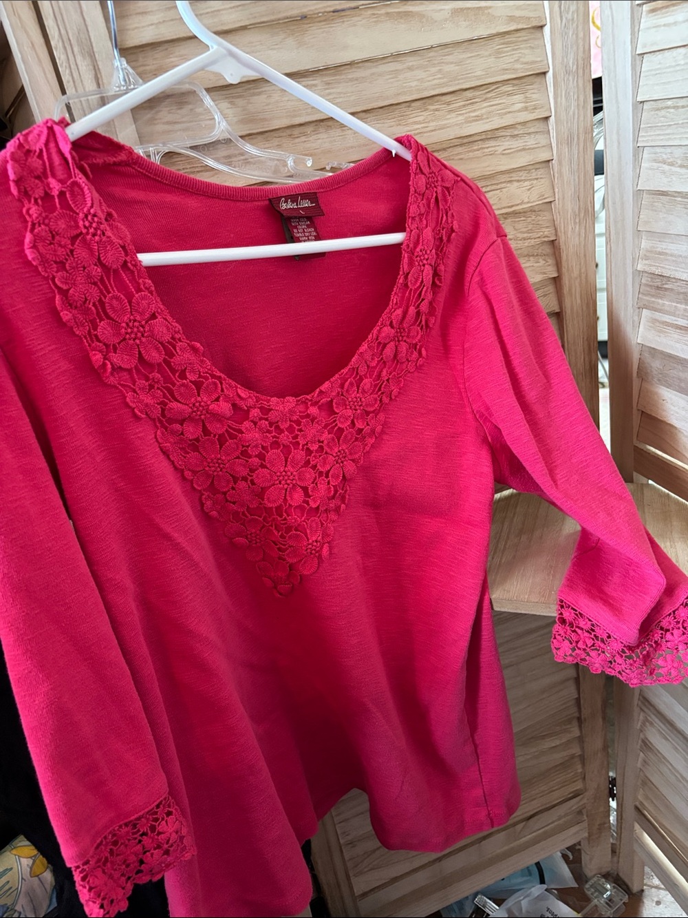 Barbara Lesser  Lace-Trim Scoop Neck Top Large